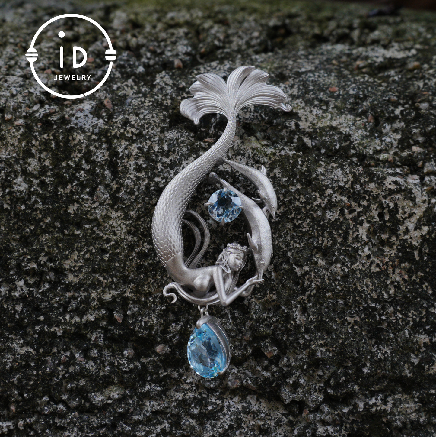 Dreamy Ocean Mermaid Pendant in 925 Silver with Aquamarine – Unique Jewelry for Ocean Lovers and Collectors