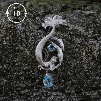 Dreamy Ocean Mermaid Pendant in 925 Silver with Aquamarine – Unique Jewelry for Ocean Lovers and Collectors