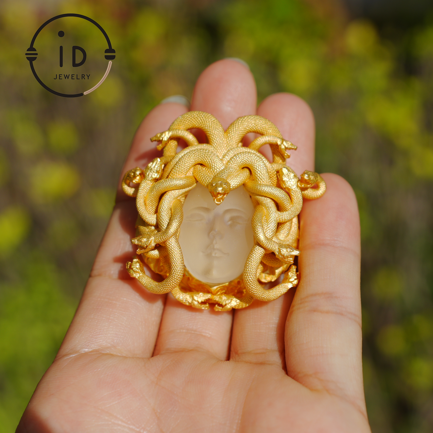 Medusa Pendant | Handmade 925 Silver & White Crystal | Mythical Statement Jewelry