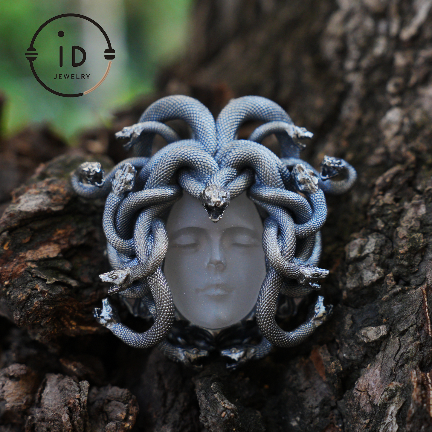 Medusa Pendant | Handmade 925 Silver & White Crystal | Mythical Statement Jewelry