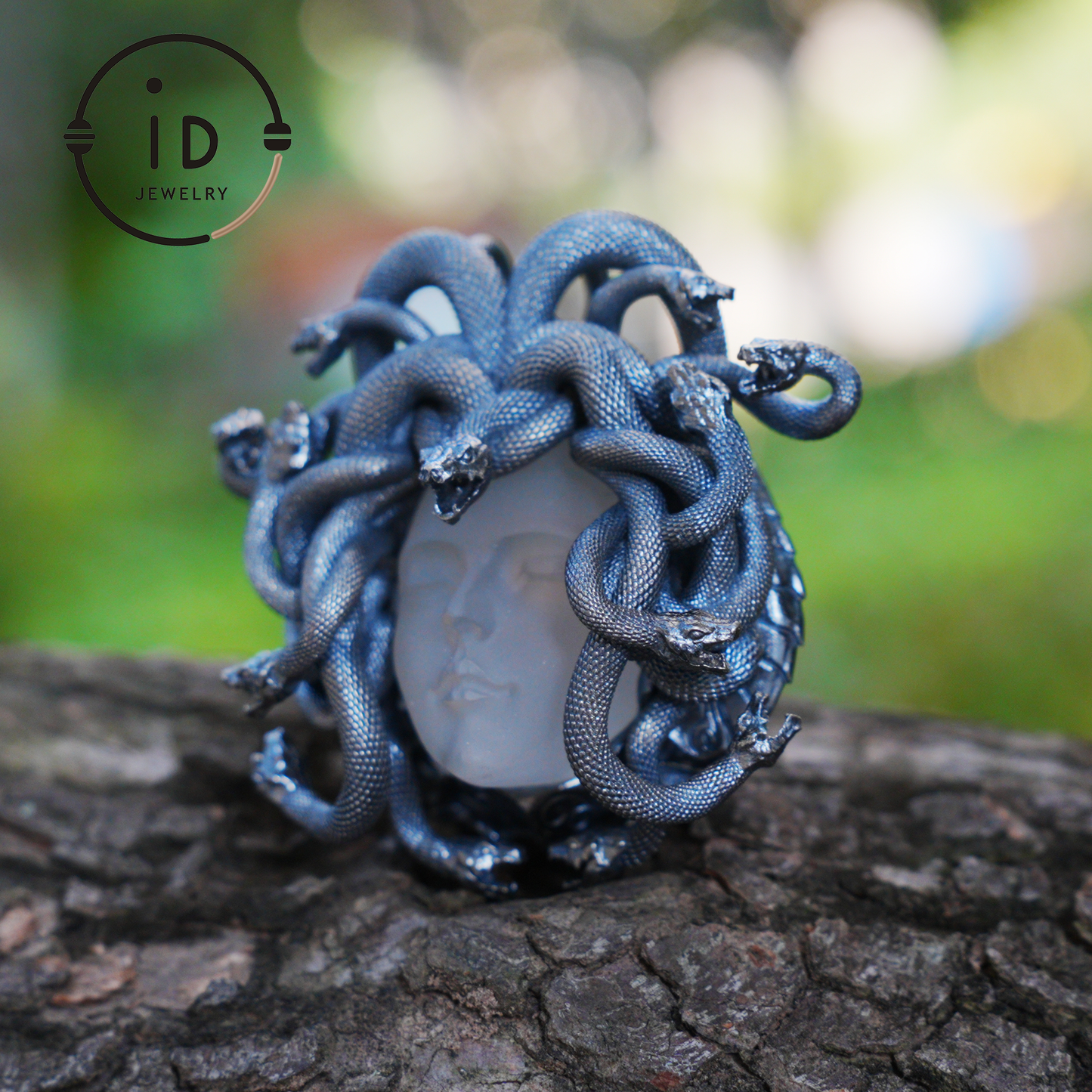 Medusa Pendant | Handmade 925 Silver & White Crystal | Mythical Statement Jewelry