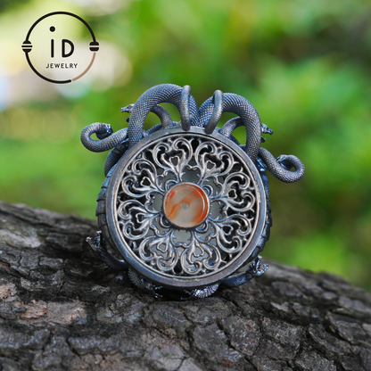 Medusa Pendant | Handmade 925 Silver & White Crystal | Mythical Statement Jewelry