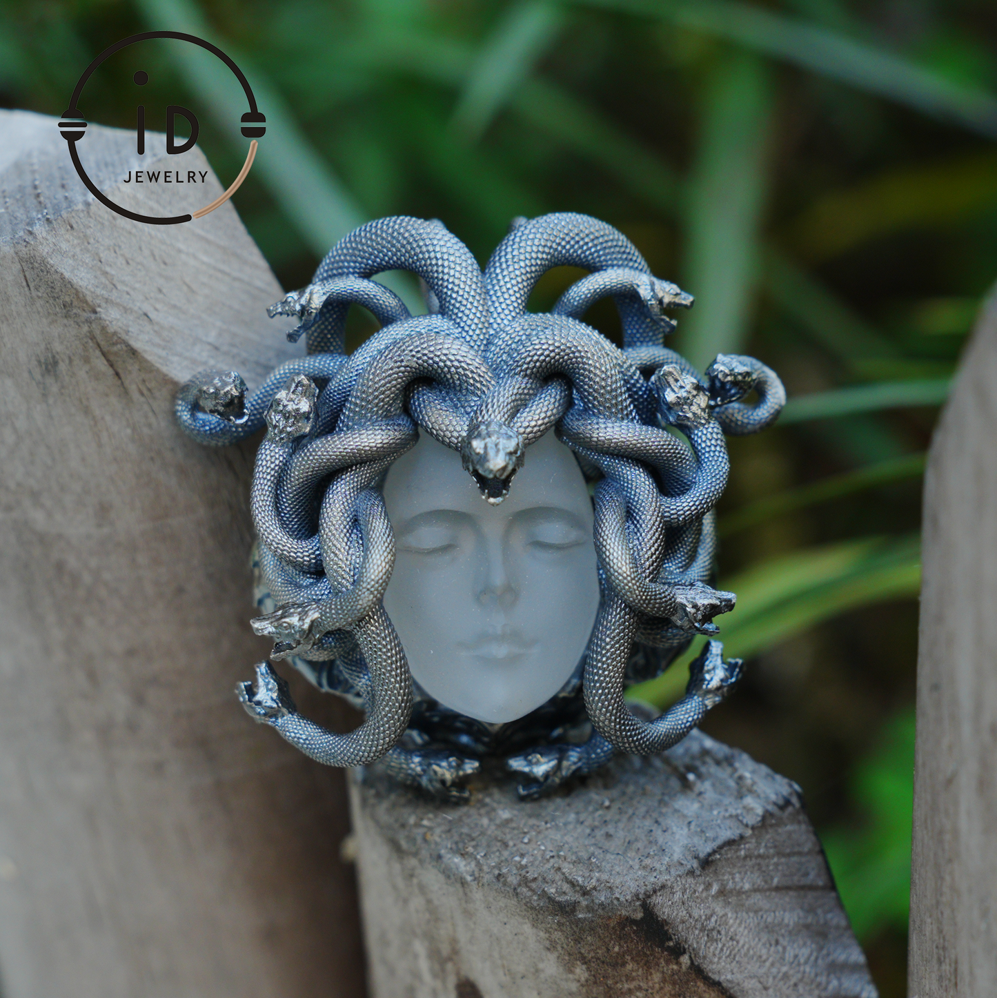 Medusa Pendant | Handmade 925 Silver & White Crystal | Mythical Statement Jewelry
