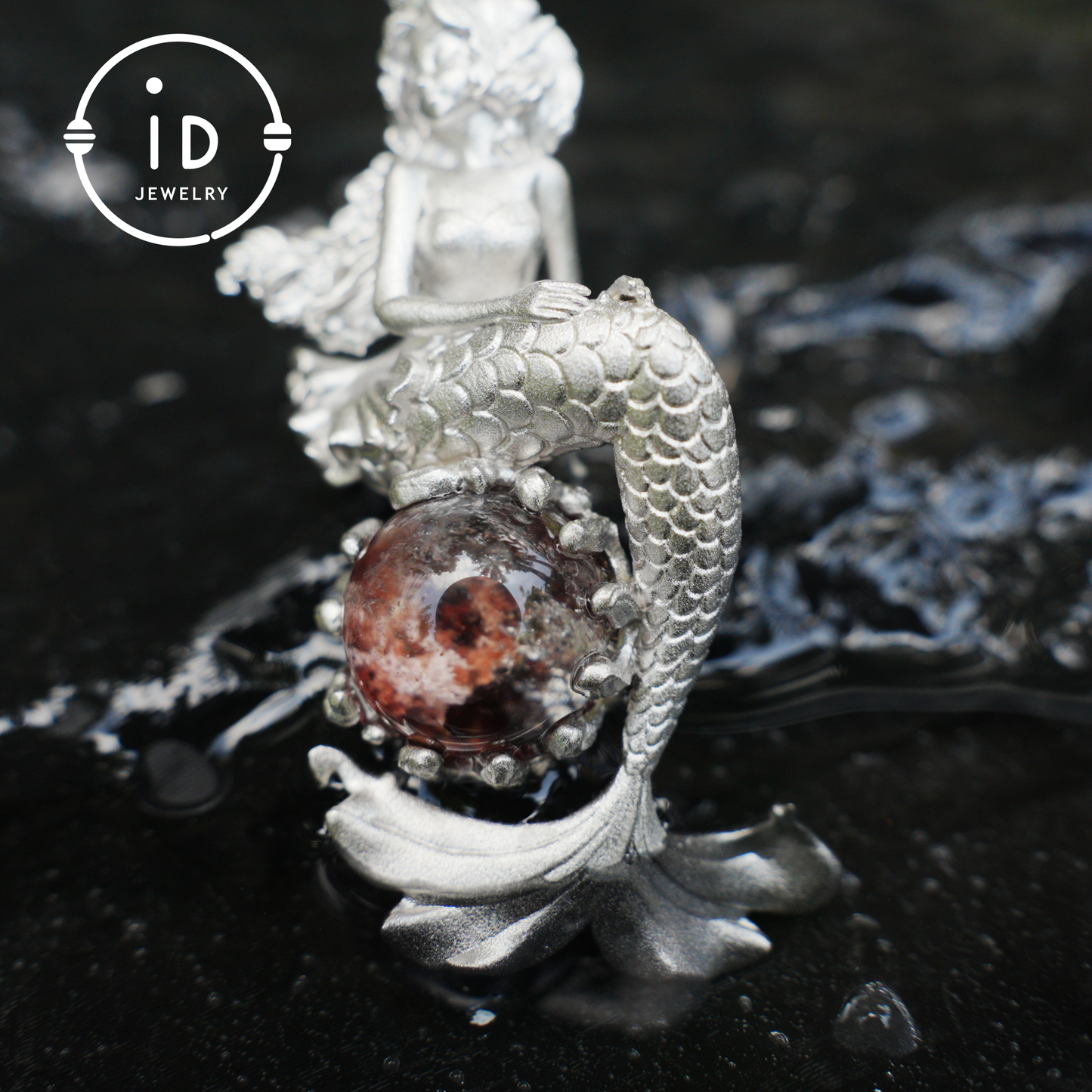 Ocean-Themed Mermaid Necklace | 925 Sterling Silver, Handmade | Crown, Seated Pose | Hand-Engraved Fin | Amulet | Gift for Her