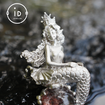 Ocean-Themed Mermaid Necklace | 925 Sterling Silver, Handmade | Crown, Seated Pose | Hand-Engraved Fin | Amulet | Gift for Her