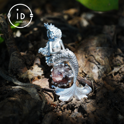 Ocean-Themed Mermaid Necklace | 925 Sterling Silver, Handmade | Crown, Seated Pose | Hand-Engraved Fin | Amulet | Gift for Her