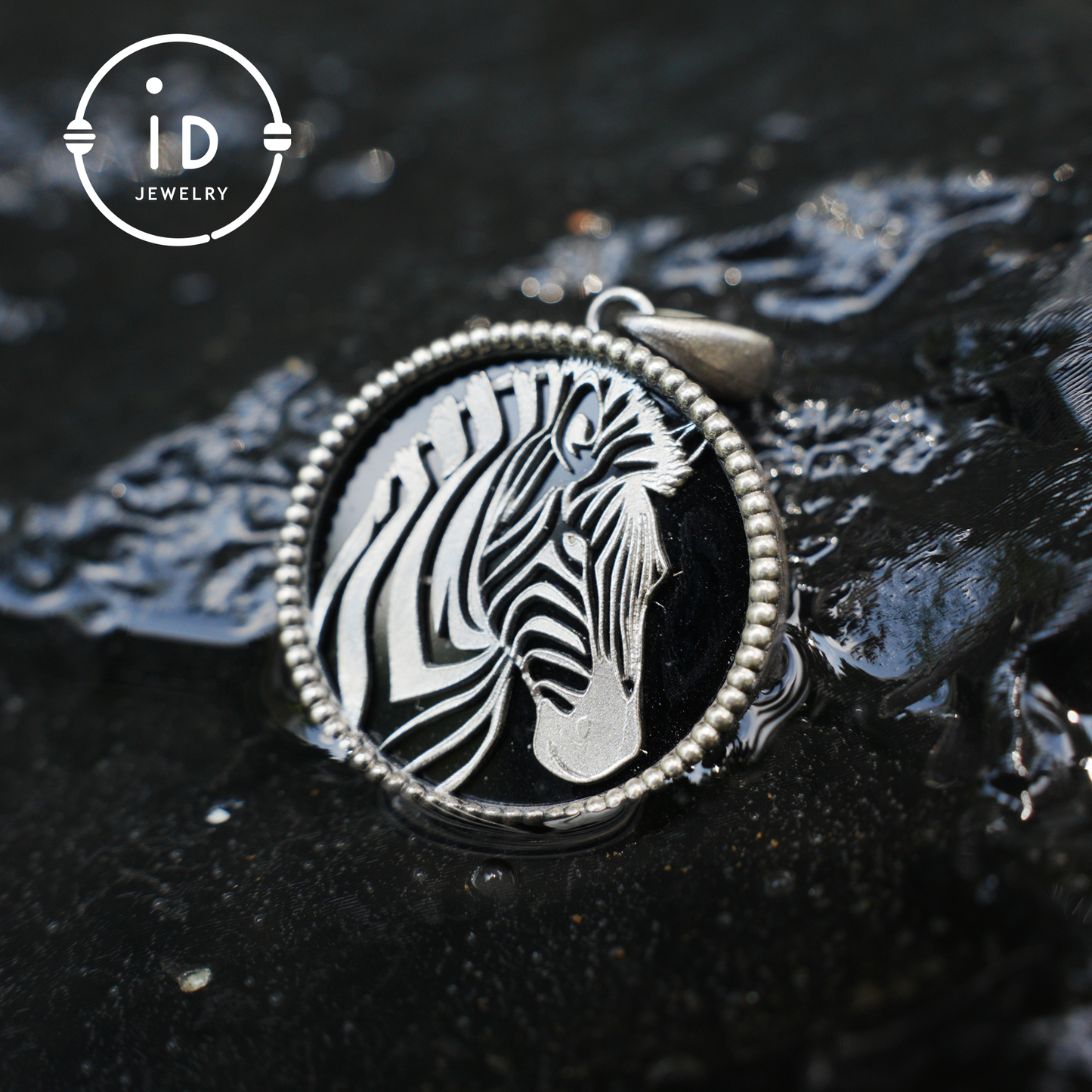 Wildlife Zebra Totem Necklace | 925 Sterling Silver Handcrafted Relief Medallion | Black-White Minimal Unisex Pendant | Double-Sided Design