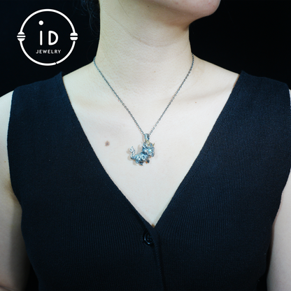 Handmade Fantasy Jewelry | Dragon Totem Necklace | Silver–Copper Bicolor Horn Crown | Labradorite Blue Eye | Handmade Gift