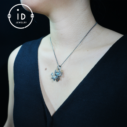 Handmade Fantasy Jewelry | Dragon Totem Necklace | Silver–Copper Bicolor Horn Crown | Labradorite Blue Eye | Handmade Gift