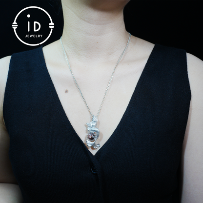 Ocean-Themed Mermaid Necklace | 925 Sterling Silver, Handmade | Crown, Seated Pose | Hand-Engraved Fin | Amulet | Gift for Her