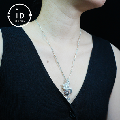 Ocean-Themed Mermaid Necklace | 925 Sterling Silver, Handmade | Crown, Seated Pose | Hand-Engraved Fin | Amulet | Gift for Her