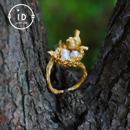 Adjustable Pearl Ring in Oxidized Silver or Gold Plated 925 Silver, Branch Design Fairytale Jewelry, Gift for Her, Mother's Day, Birthday