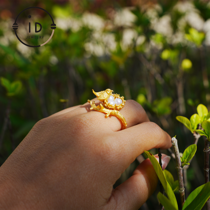 Adjustable Pearl Ring in Oxidized Silver or Gold Plated 925 Silver, Branch Design Fairytale Jewelry, Gift for Her, Mother's Day, Birthday