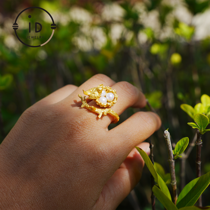 Adjustable Pearl Ring in Oxidized Silver or Gold Plated 925 Silver, Branch Design Fairytale Jewelry, Gift for Her, Mother's Day, Birthday