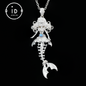 Hand-Carved Mermaid Skeleton Pendant Necklace | Mermaid Bones + Labradorite Flash | Handmade 925 Sterling Silver Amulet Ocean-Theme Necklace