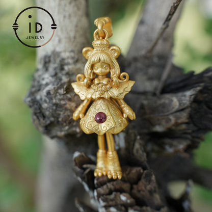 925 Gold-Plated Lion Girl Pendant｜Natural Ruby Necklace｜Greek Myth Amulet｜Leo Zodiac Jewelry｜Courage Protection Gift