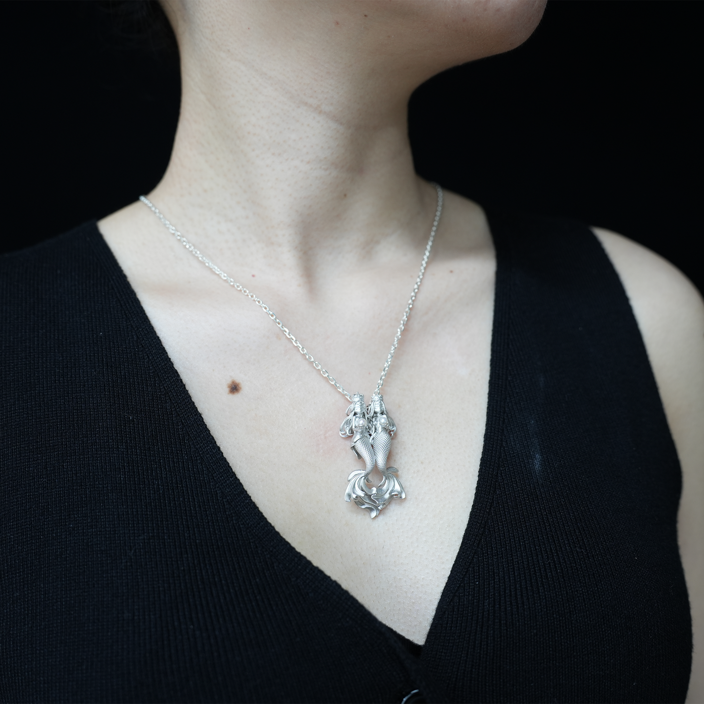 Handcrafted Pisces Pendant - 925 Sterling Silver with Pearls - Guardian of Pisces - Dual Beauty Gift for Her