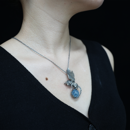 Winged Lion Pendant - Handcrafted 925 Sterling Silver Jewelry with Aquamarine - Symbol of Wisdom & Spiritual Protection - Gift for Her