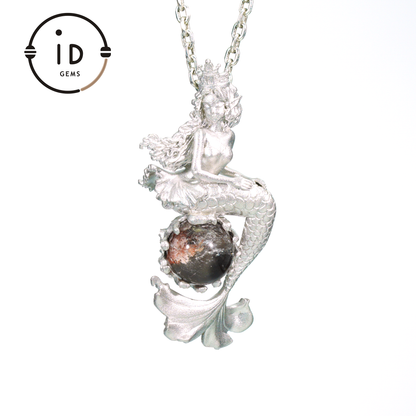 Ocean-Themed Mermaid Necklace | 925 Sterling Silver, Handmade | Crown, Seated Pose | Hand-Engraved Fin | Amulet | Gift for Her