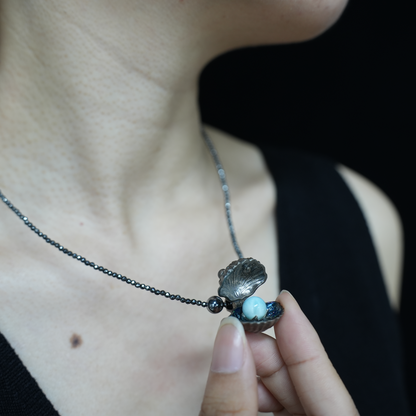 Handcrafted Shell Pendant - 925 Sterling Silver with Labradorite & Ocean Jasper - Key to the Subconscious - Spiritual Guardian Gift