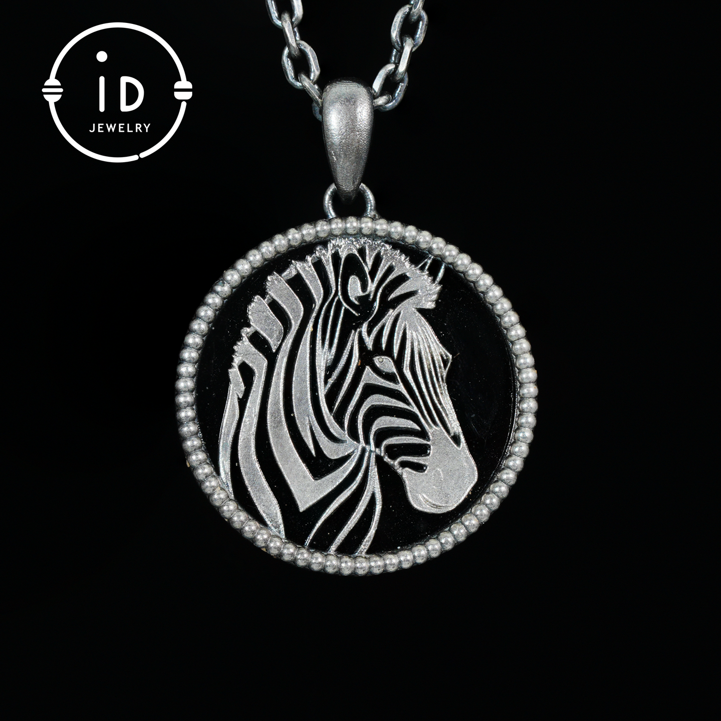 Wildlife Zebra Totem Necklace | 925 Sterling Silver Handcrafted Relief Medallion | Black-White Minimal Unisex Pendant | Double-Sided Design