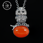Nature-Style Owl Necklace | Handmade 925 Sterling Silver | Carnelian Cabochon & Onyx Eyes | Fine Feather Engraving | Handmade Gift