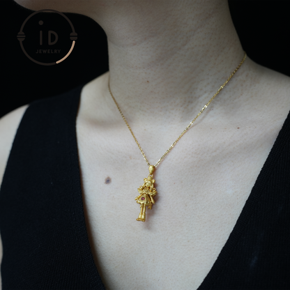 925 Gold-Plated Lion Girl Pendant｜Natural Ruby Necklace｜Greek Myth Amulet｜Leo Zodiac Jewelry｜Courage Protection Gift