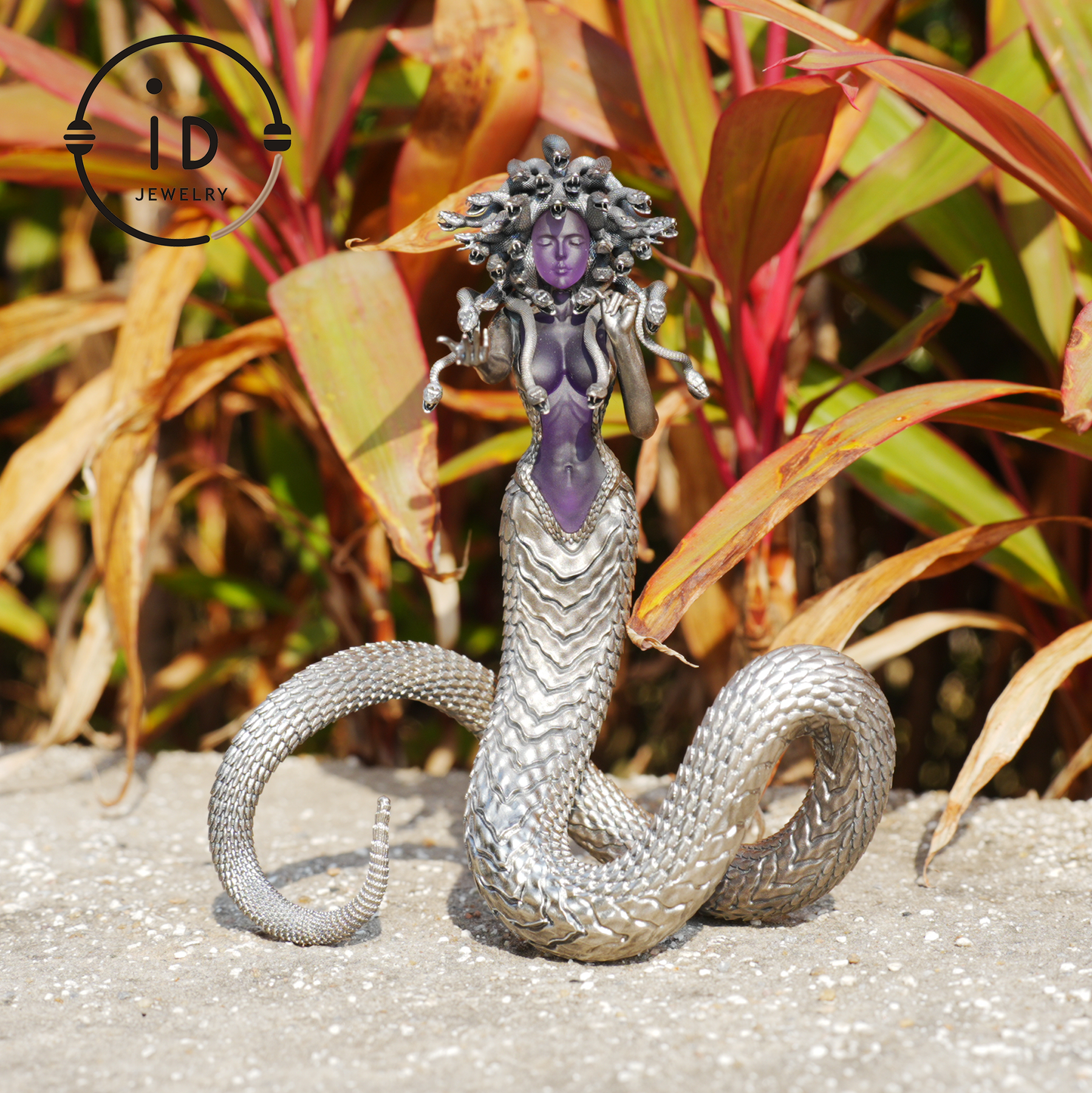 Silver Amethyst Serpent Woman Pendant & Figurine, Handmade Gothic Totem Art Object, Wearable or Display, Unique Gift Idea