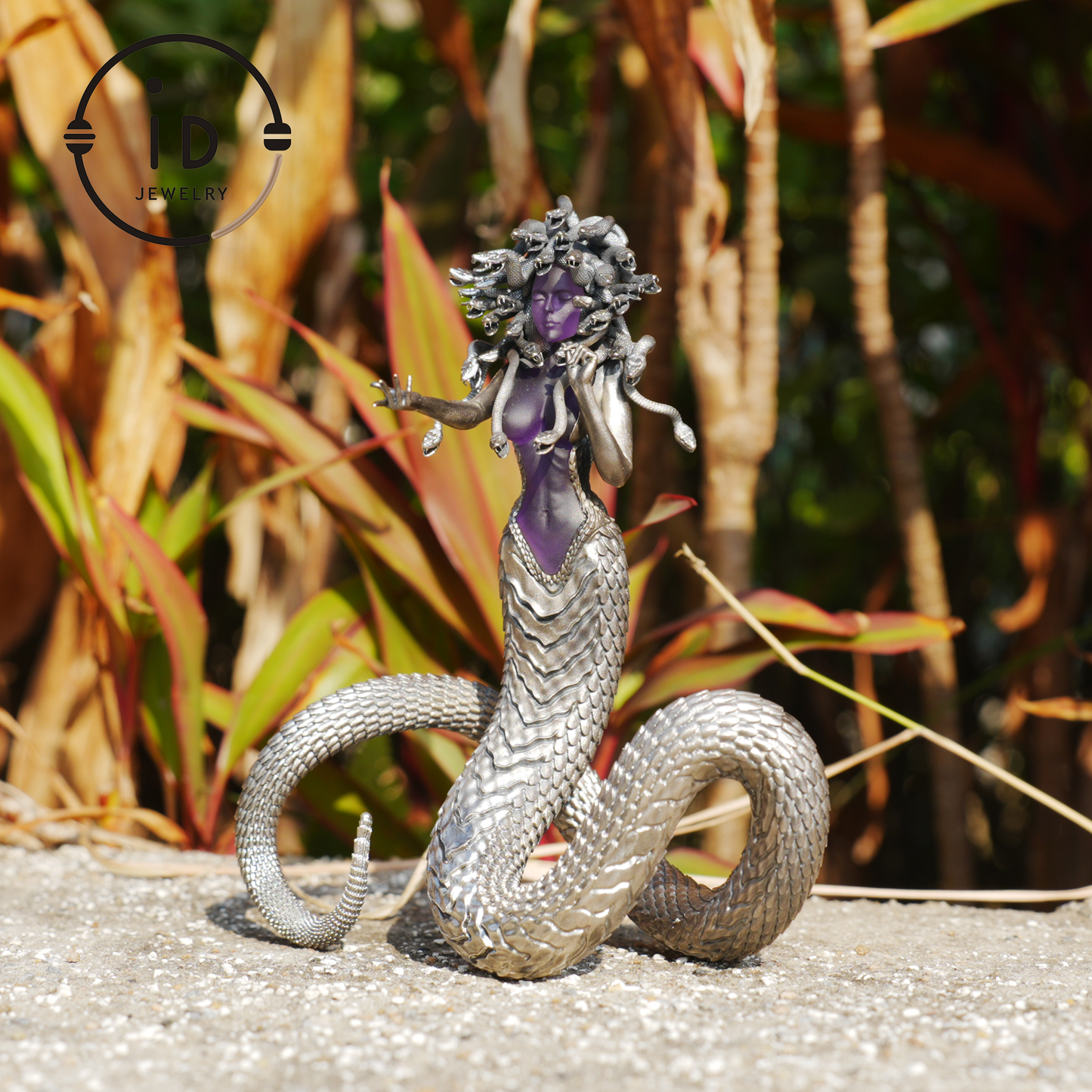 Silver Amethyst Serpent Woman Pendant & Figurine, Handmade Gothic Totem Art Object, Wearable or Display, Unique Gift Idea