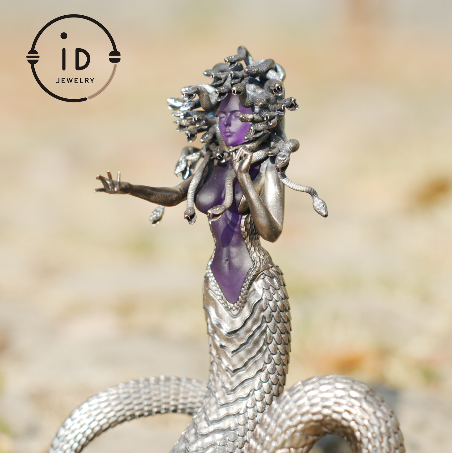 Silver Amethyst Serpent Woman Pendant & Figurine, Handmade Gothic Totem Art Object, Wearable or Display, Unique Gift Idea