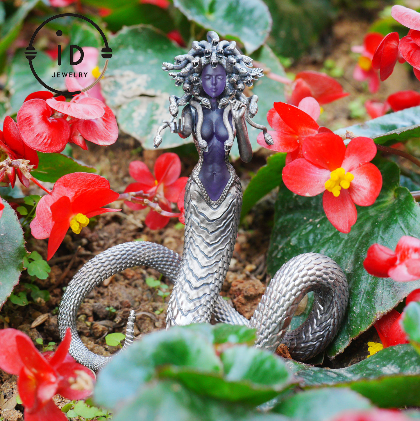 Silver Amethyst Serpent Woman Pendant & Figurine, Handmade Gothic Totem Art Object, Wearable or Display, Unique Gift Idea