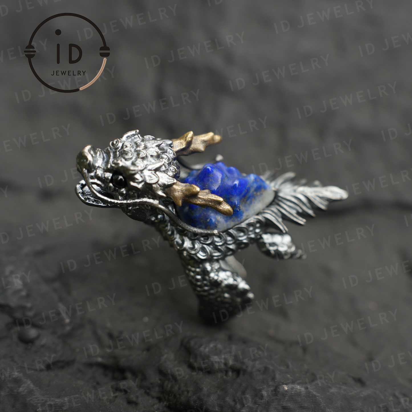 Back of Qīng Yào · Bixi Ring | Dragon Turtle Protective Symbol | Lapis Lazuli Core · Onyx Eye | Spiritual Signet Ring