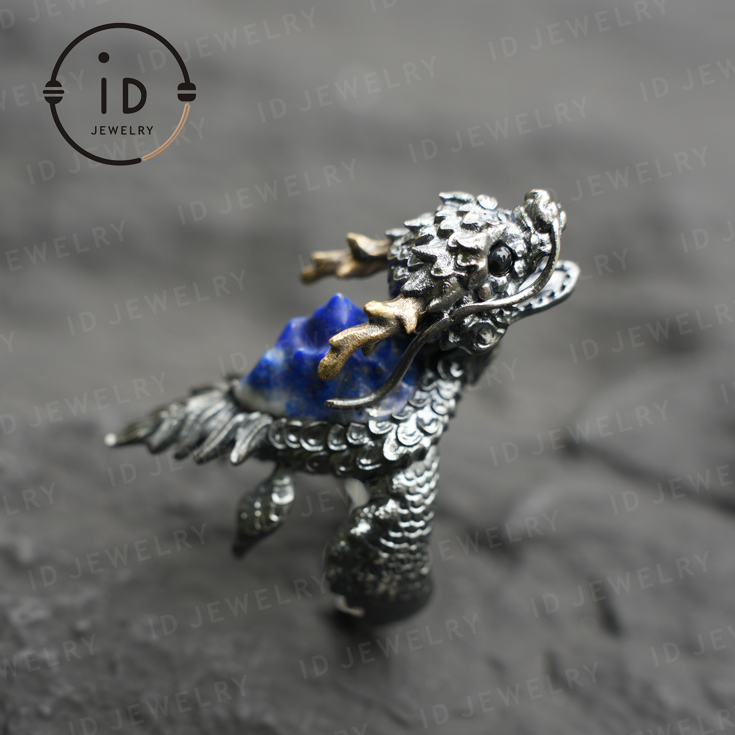 Back of Qīng Yào · Bixi Ring | Dragon Turtle Protective Symbol | Lapis Lazuli Core · Onyx Eye | Spiritual Signet Ring