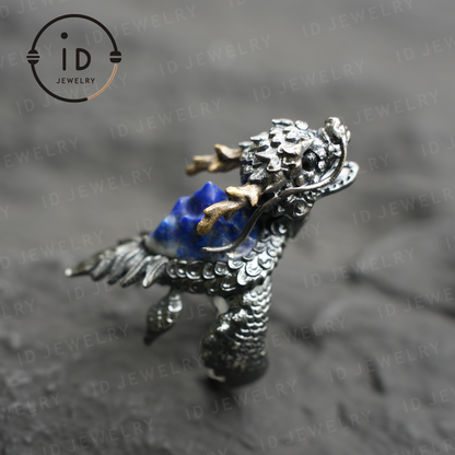 Back of Qīng Yào · Bixi Ring | Dragon Turtle Protective Symbol | Lapis Lazuli Core · Onyx Eye | Spiritual Signet Ring