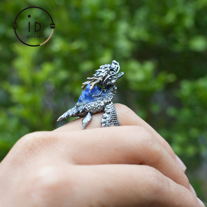 Back of Qīng Yào · Bixi Ring | Dragon Turtle Protective Symbol | Lapis Lazuli Core · Onyx Eye | Spiritual Signet Ring