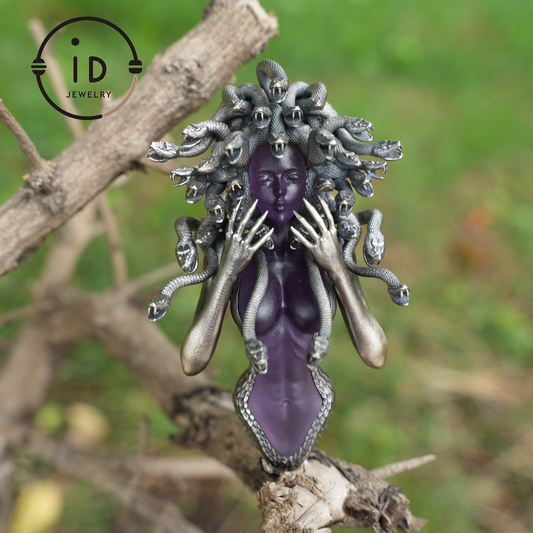 Amethyst Snake Pendant | Gothic 925 Silver Sculpture | Mystical Halloween Gift for Her