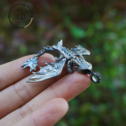 Fantasy Dragon Pendant with Enamel Finish, Handmade Jewelry, Unique Gift