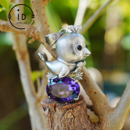 Dolphin Necklace in 925 Sterling Silver with Purple Amethyst, Handmade Jewelry in Vintage Animal Fairytale Style, Ideal Gift for Women