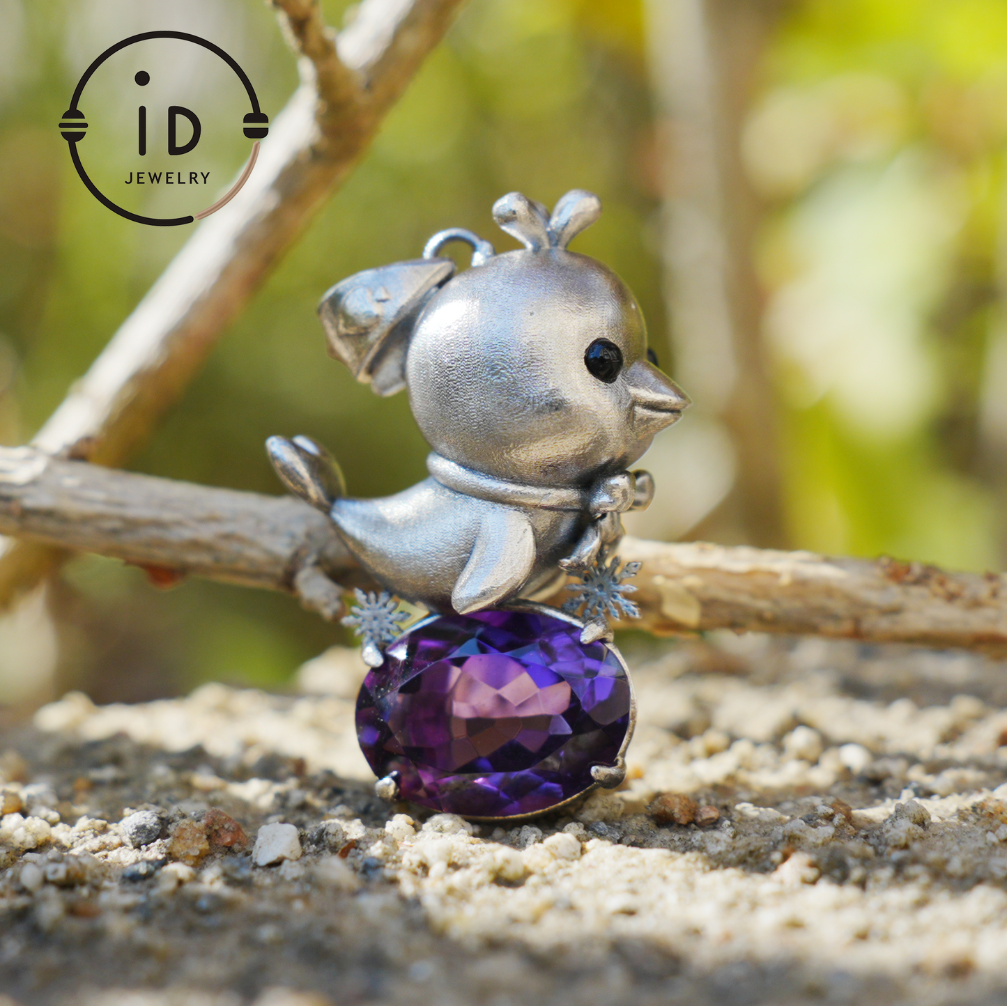 Dolphin Necklace in 925 Sterling Silver with Purple Amethyst, Handmade Jewelry in Vintage Animal Fairytale Style, Ideal Gift for Women