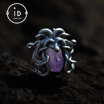 Handcrafted Medusa Pendant 925 Sterling Silver with Carved Amethyst Face, Gothic Snake Necklace, Mythical Fantasy Jewelry Gift