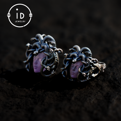 Handcrafted Medusa Pendant 925 Sterling Silver with Carved Amethyst Face, Gothic Snake Necklace, Mythical Fantasy Jewelry Gift