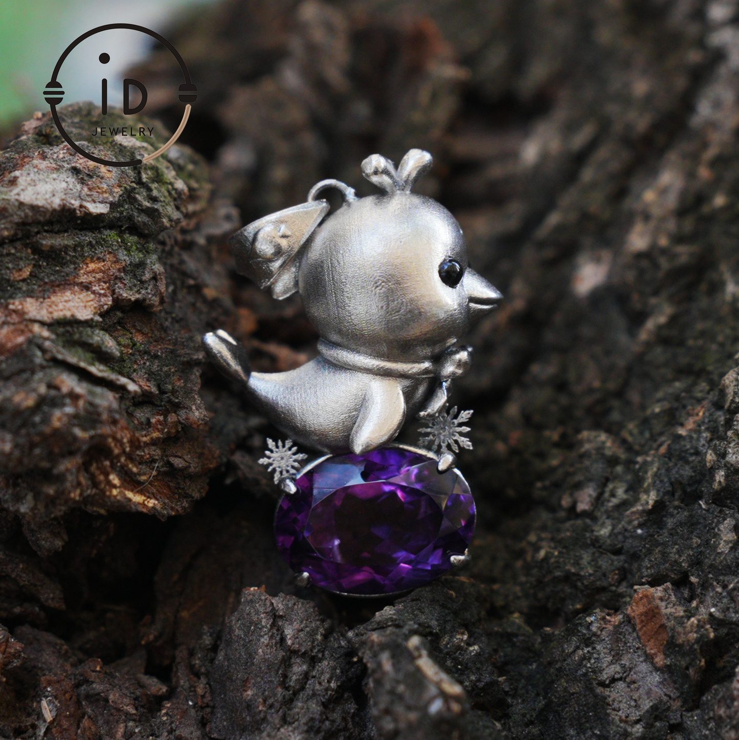 Dolphin Necklace in 925 Sterling Silver with Purple Amethyst, Handmade Jewelry in Vintage Animal Fairytale Style, Ideal Gift for Women