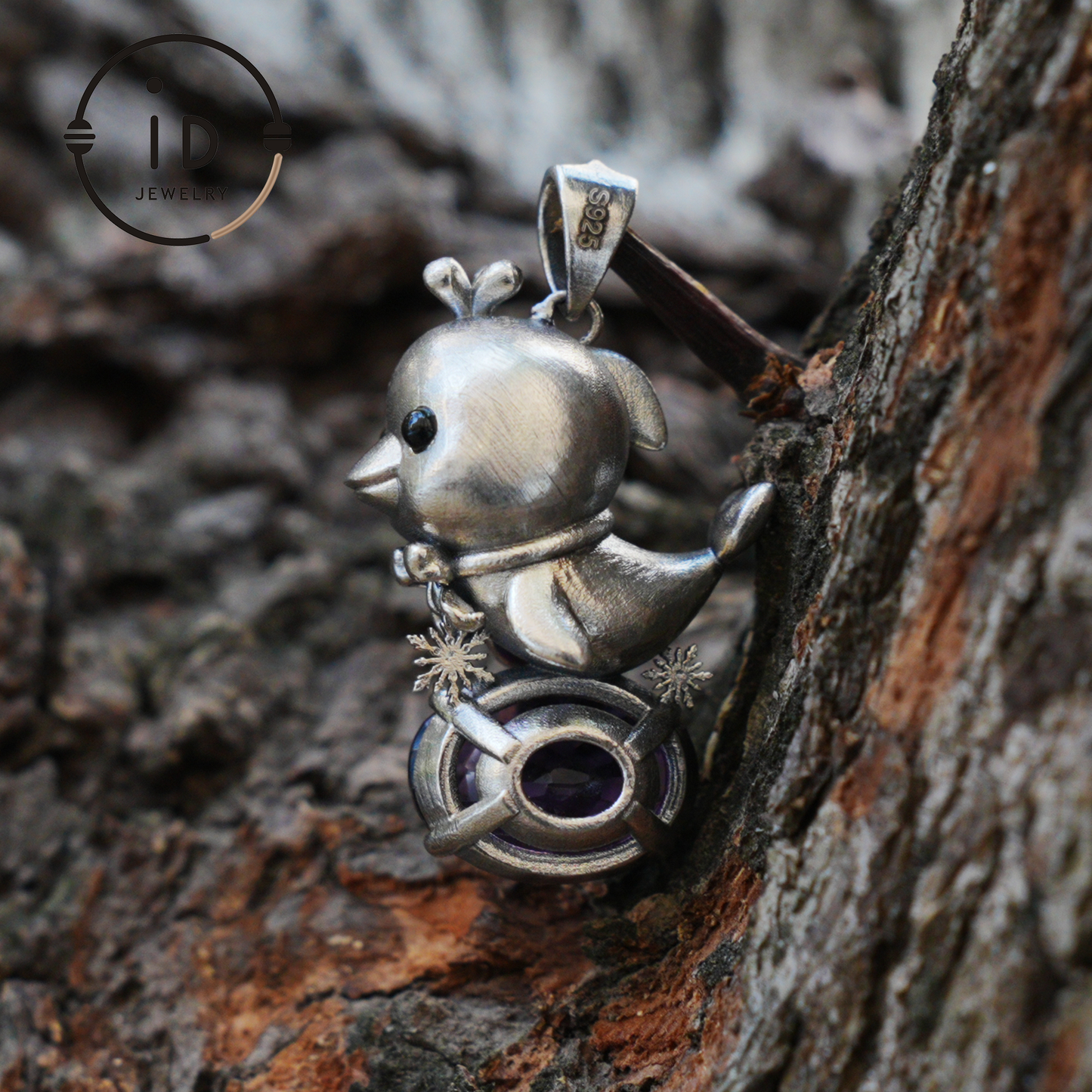 Dolphin Necklace in 925 Sterling Silver with Purple Amethyst, Handmade Jewelry in Vintage Animal Fairytale Style, Ideal Gift for Women