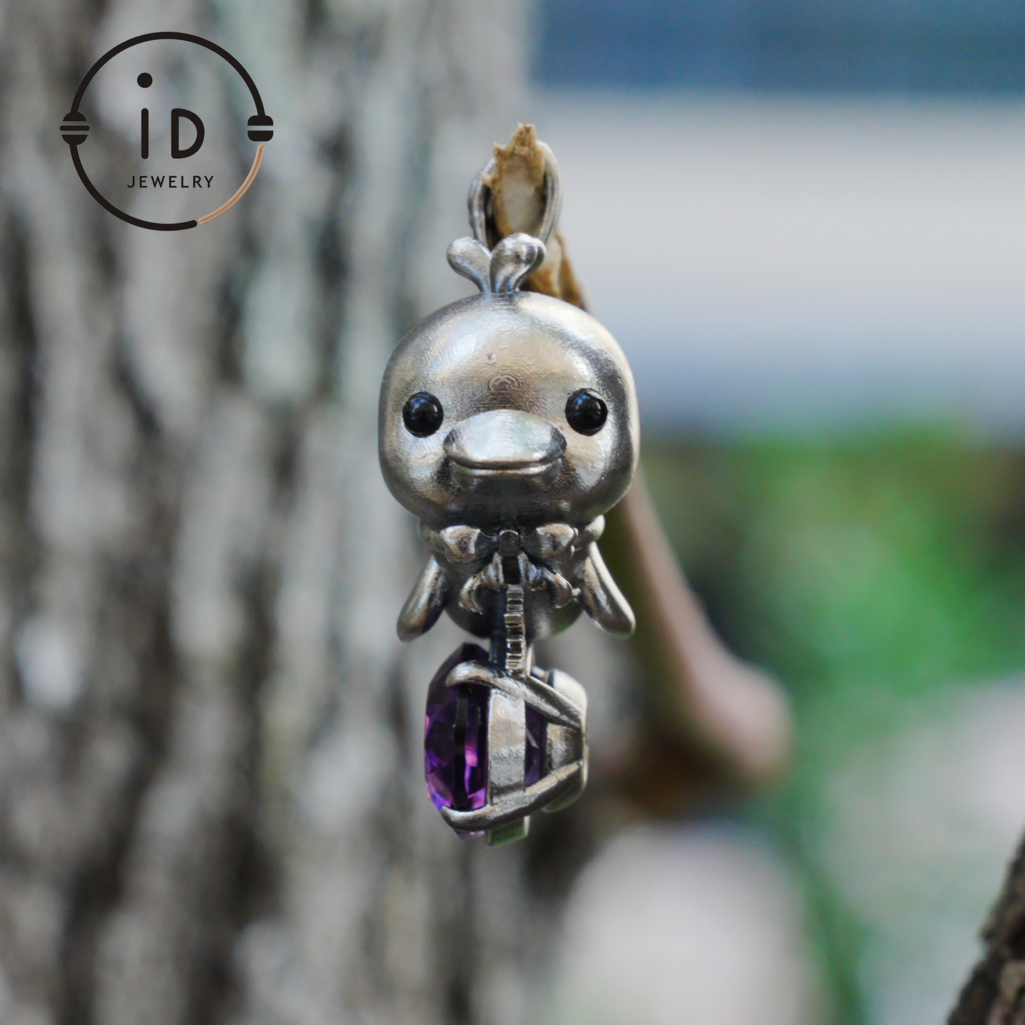 Dolphin Necklace in 925 Sterling Silver with Purple Amethyst, Handmade Jewelry in Vintage Animal Fairytale Style, Ideal Gift for Women