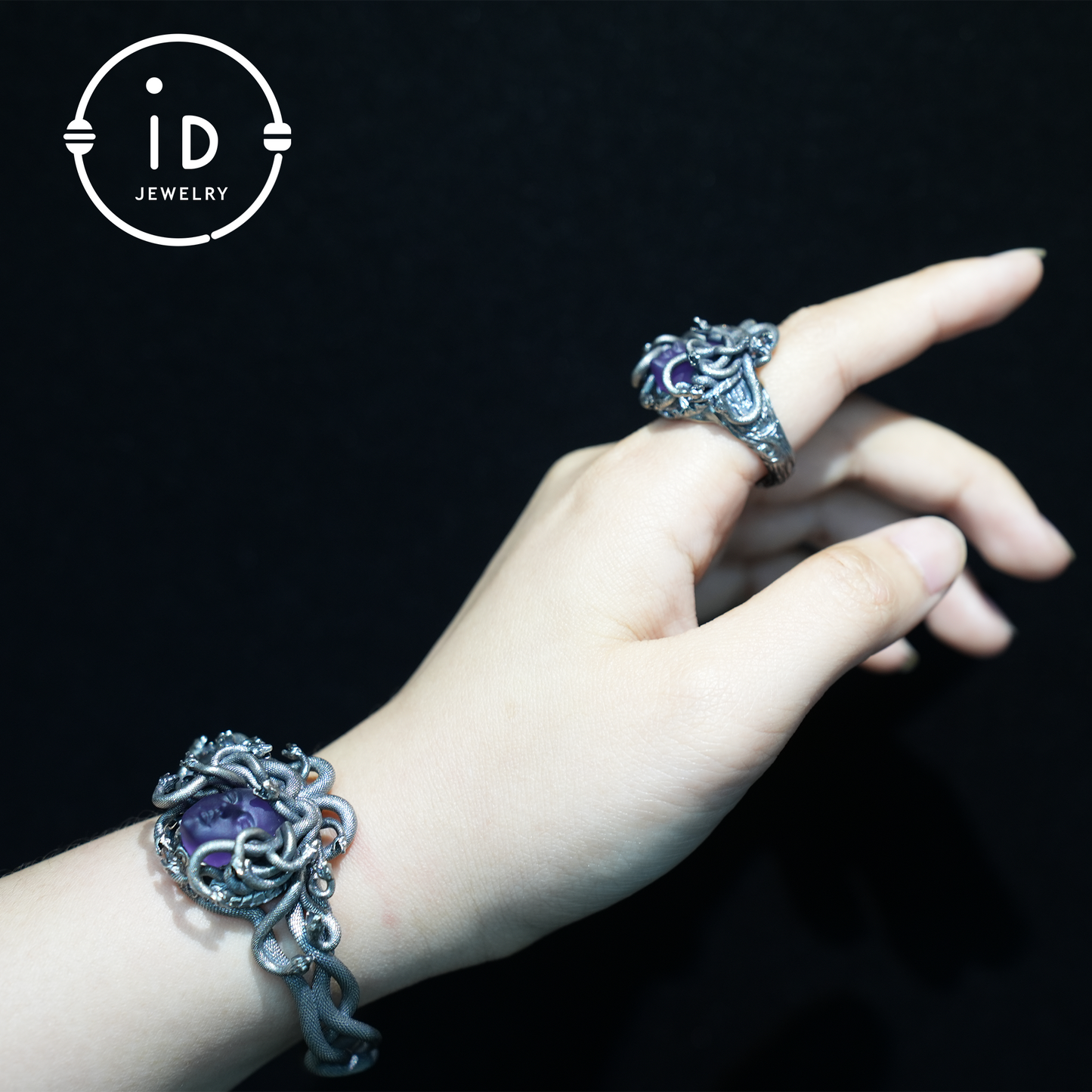Medusa Bracelet | 925 Sterling Silver & Amethyst | Handmade Gothic Jewelry