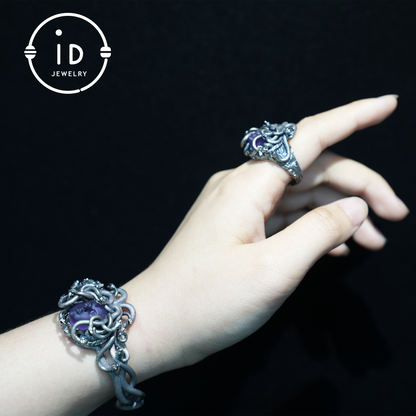 Medusa Bracelet | 925 Sterling Silver & Amethyst | Handmade Gothic Jewelry