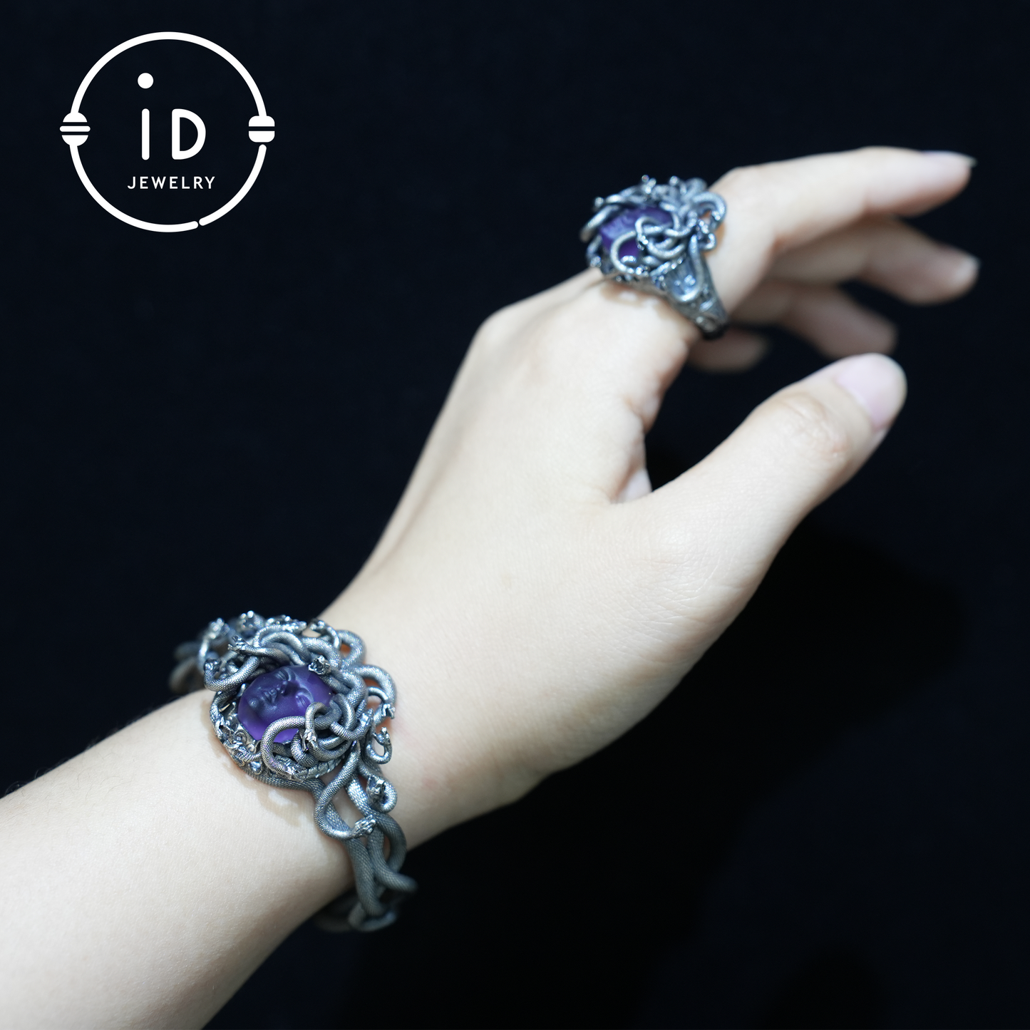 Medusa Bracelet | 925 Sterling Silver & Amethyst | Handmade Gothic Jewelry