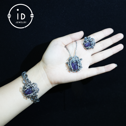 Medusa Bracelet | 925 Sterling Silver & Amethyst | Handmade Gothic Jewelry