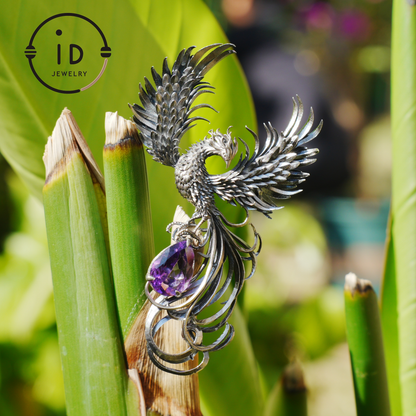 Gothic Pendant in 925 Silver with Amethyst Gemstone, Oxidized Vintage Design, Unisex Silver Necklace, Statement Jewelry as Birthday Gift