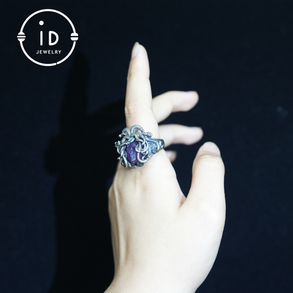Medusa Ring | 925 Sterling Silver & Amethyst | Gothic Statement Jewelry